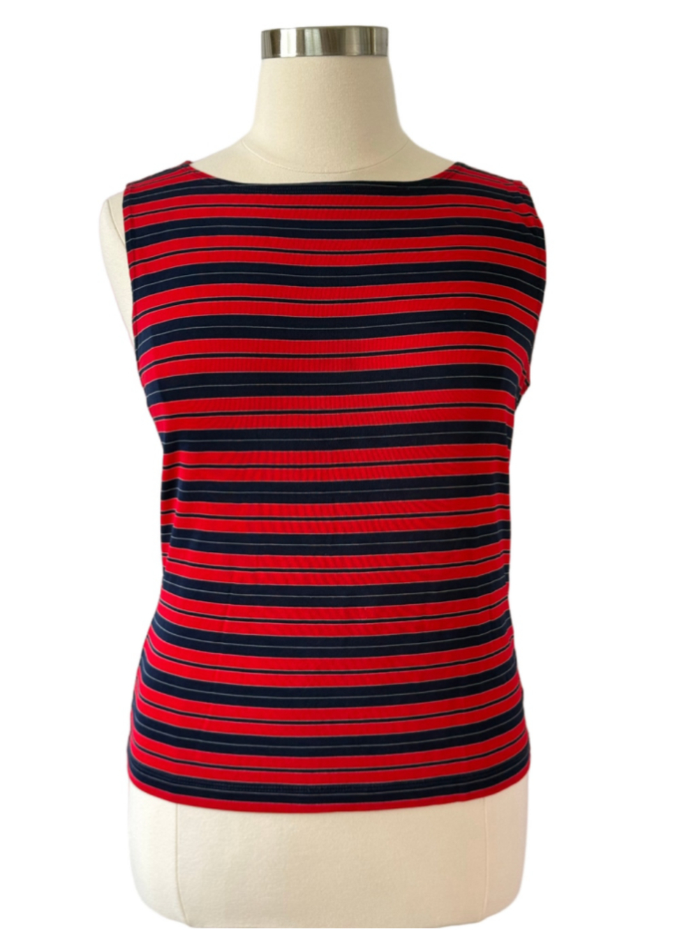 Women's Chico's Travelers Sleeveless Striped Tee Red Navy Size 16